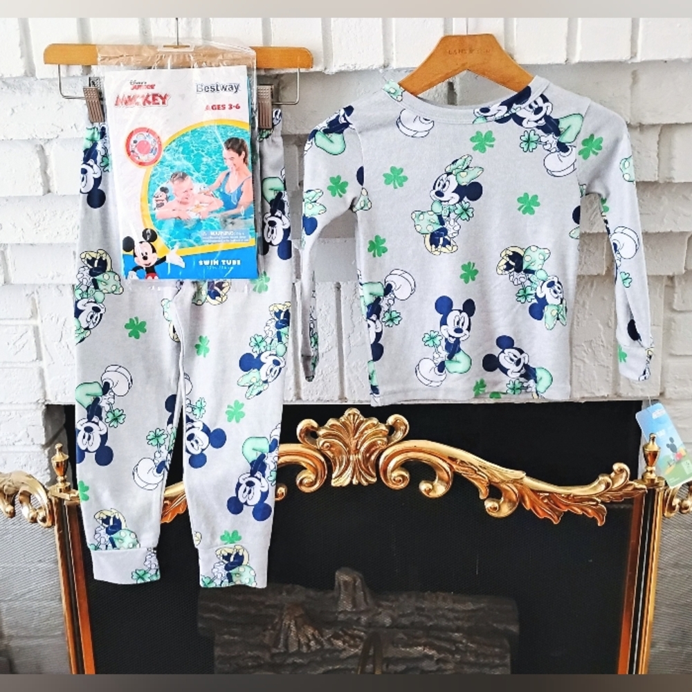 Disney Gray Mickey & Minnie Pajama Set with Mickey Swim Tube
